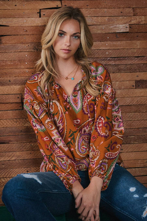 Paisley Printed Blouse - Small remaining - Cowhide and Conchos
