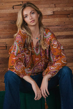 Paisley Printed Blouse - Small remaining - Cowhide and Conchos