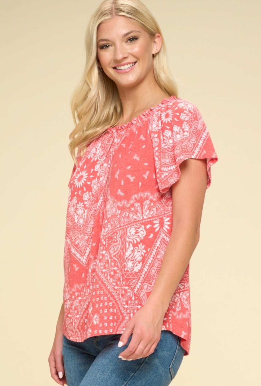 Paisley Printed Boat Neckline Top - Cowhide and Conchos