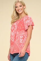 Paisley Printed Boat Neckline Top - Cowhide and Conchos