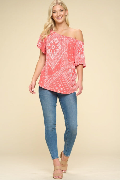 Paisley Printed Boat Neckline Top - Cowhide and Conchos