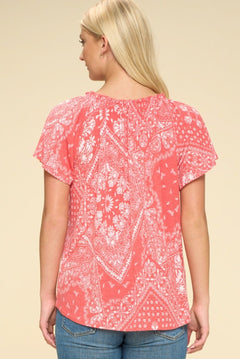 Paisley Printed Boat Neckline Top - Cowhide and Conchos