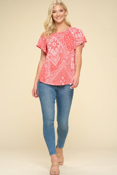Paisley Printed Boat Neckline Top - Cowhide and Conchos