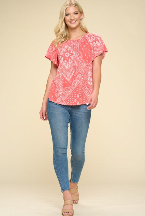 Paisley Printed Boat Neckline Top - Cowhide and Conchos