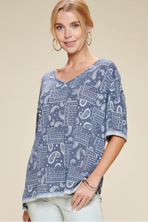 Paisley Printed French Terry Knit Top - Cowhide and Conchos