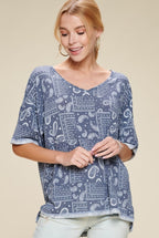 Paisley Printed French Terry Knit Top - Cowhide and Conchos