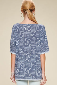 Paisley Printed French Terry Knit Top - Cowhide and Conchos