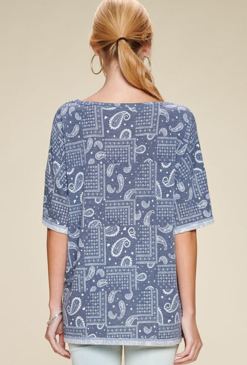 Paisley Printed French Terry Knit Top - Cowhide and Conchos