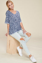 Paisley Printed French Terry Knit Top - Cowhide and Conchos