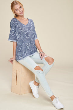 Paisley Printed French Terry Knit Top - Cowhide and Conchos