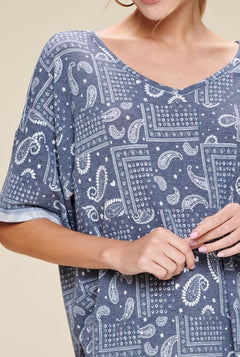 Paisley Printed French Terry Knit Top - Cowhide and Conchos