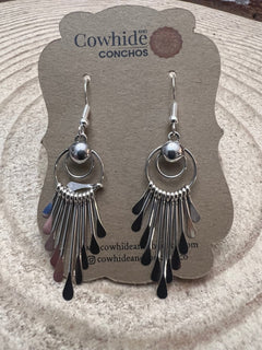 Pam Armstrong Navajo Handmade Sterling Dangle Earrings - 1 3/4 inch drop - Cowhide and Conchos