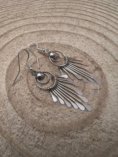 Pam Armstrong Navajo Handmade Sterling Dangle Earrings - 1 3/4 inch drop - Cowhide and Conchos