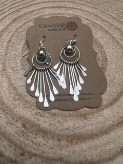 Pam Armstrong Navajo Handmade Sterling Dangle Earrings - 1 3/4 inch drop - Cowhide and Conchos