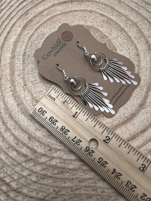 Pam Armstrong Navajo Handmade Sterling Dangle Earrings - 1 3/4 inch drop - Cowhide and Conchos