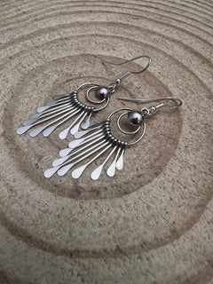 Pam Armstrong Navajo Handmade Sterling Dangle Earrings - 1 3/4 inch drop - Cowhide and Conchos