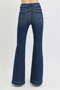 Risen High Waist Patch Pocket Flare Jeans