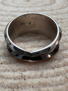 Paul Largo Turquoise, Coral & Sterling Silver Ring - Size 9 - Cowhide and Conchos
