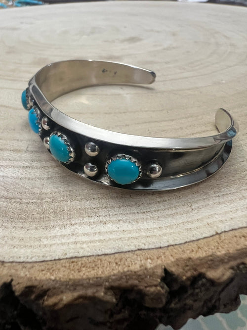 Paul Largo Turquoise & Sterling Silver Bracelet - Cowhide and Conchos