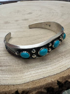 Paul Largo Turquoise & Sterling Silver Bracelet - Cowhide and Conchos
