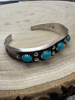 Paul Largo Turquoise & Sterling Silver Bracelet - Cowhide and Conchos