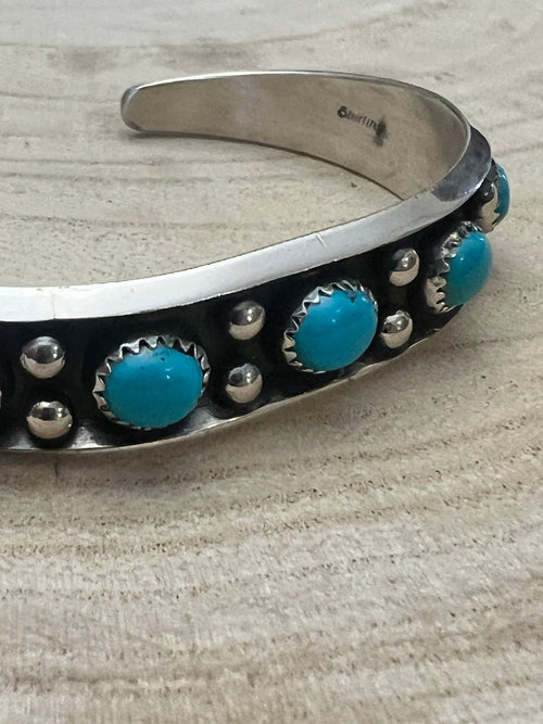Paul Largo Turquoise & Sterling Silver Bracelet - Cowhide and Conchos