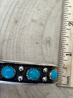 Paul Largo Turquoise & Sterling Silver Bracelet - Cowhide and Conchos