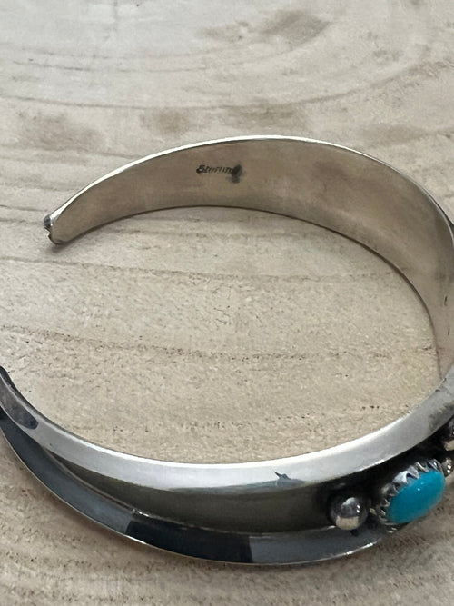 Paul Largo Turquoise & Sterling Silver Bracelet - Cowhide and Conchos