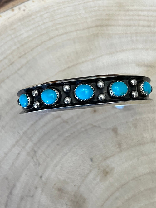 Paul Largo Turquoise & Sterling Silver Bracelet - Cowhide and Conchos