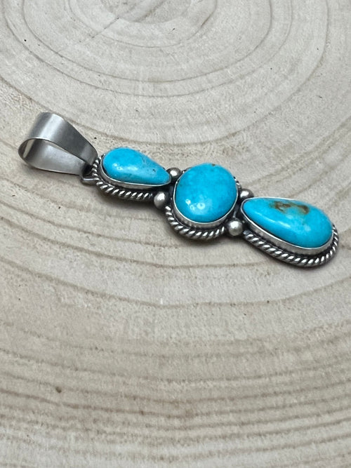 Paul Livingston Turquoise & Sterling Silver Pendant - Cowhide and Conchos