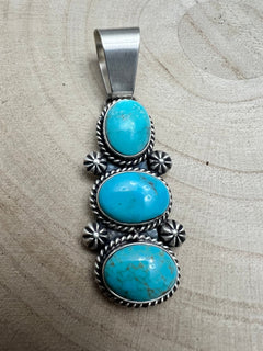 Paul Livingston Turquoise & Sterling Silver Pendant - Cowhide and Conchos