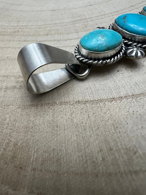 Paul Livingston Turquoise & Sterling Silver Pendant - Cowhide and Conchos