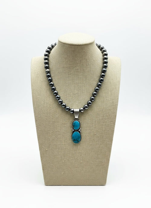 Paul Livingston Turquoise & Sterling Silver Pendant - Cowhide and Conchos