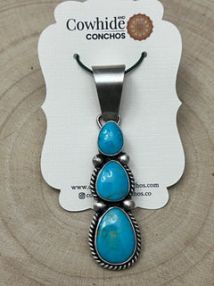 Paul Livingston Turquoise & Sterling Silver Pendant - Cowhide and Conchos