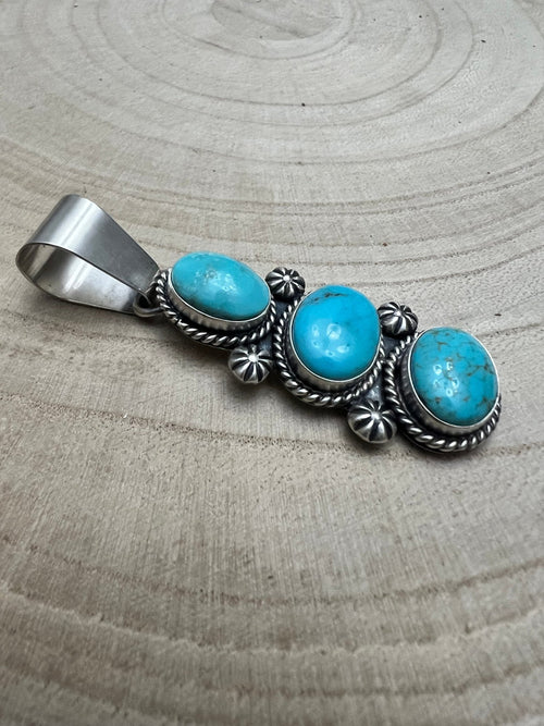 Paul Livingston Turquoise & Sterling Silver Pendant - Cowhide and Conchos