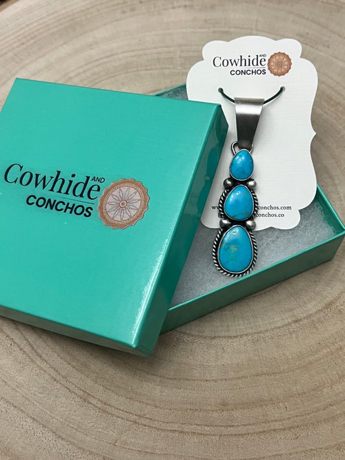Paul Livingston Turquoise & Sterling Silver Pendant - Cowhide and Conchos