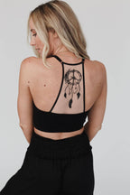 Peace Dreamcatcher Tattoo Bralette - Black - Cowhide and Conchos