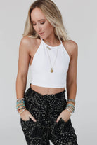 Peace Dreamcatcher Tattoo Bralette - White - Cowhide and Conchos