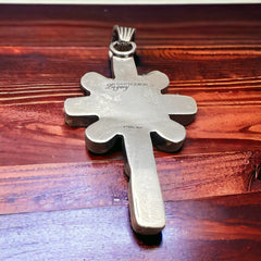 Peace Lily Cross with Blue Kingman Turquoise - Cowhide and Conchos