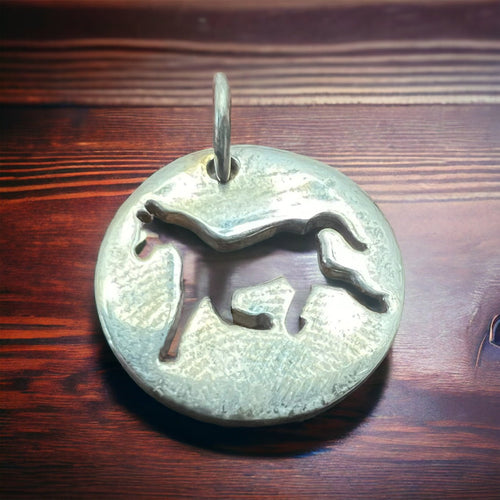 Petite Sterling Horse Charm/Pendant - Cowhide and Conchos