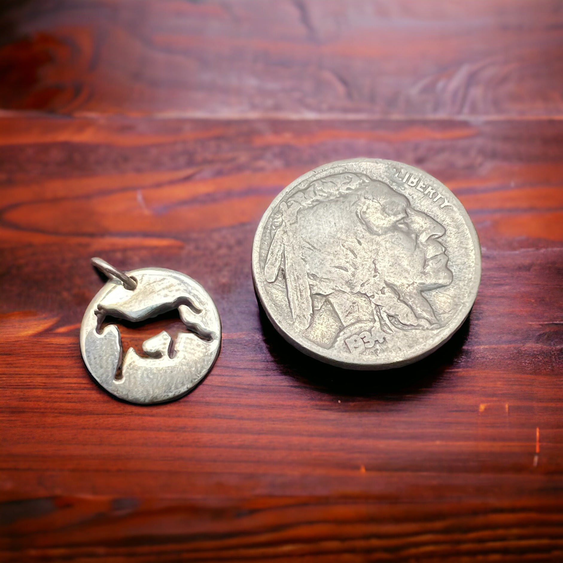 Petite Sterling Horse Charm/Pendant - Cowhide and Conchos