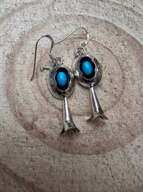 Phil Garcia Turquoise & Sterling Silver Earrings - Cowhide and Conchos