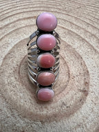 Pink Conch 5 stone ring by Thomas Yazzie - Size 9 - Cowhide and Conchos