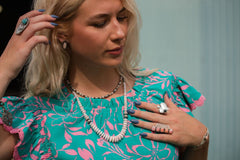 Pink Conch Graduated Necklace - 23 inch - Cowhide and Conchos
