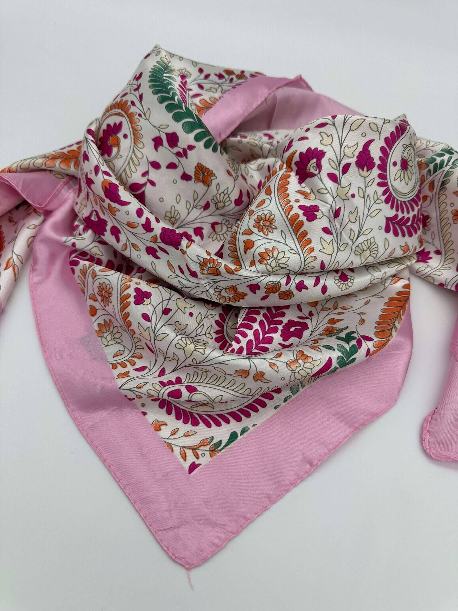 Pink & Green Paisley Wild Rag - Cowhide and Conchos