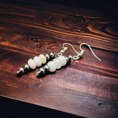 Pink Morganite and Silver pearl dangle earrings - Cowhide and Conchos