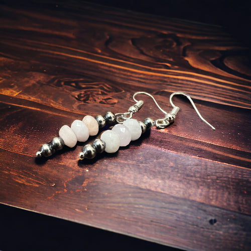 Pink Morganite and Silver pearl dangle earrings - Cowhide and Conchos