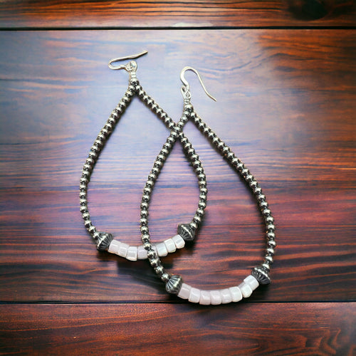 Pink shell earrings and Sterling Pearls - Cowhide and Conchos