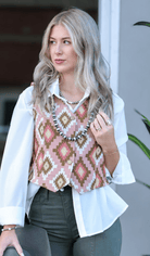 Pink Southwest Tapestry Vest - Cowhide and Conchos