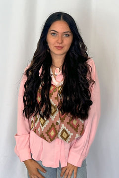 Pink Southwest Tapestry Vest - Cowhide and Conchos